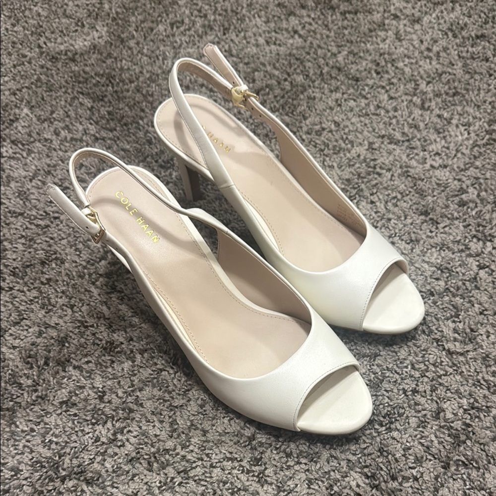 Cole Haan Cream Heels Classic Satin Pumps